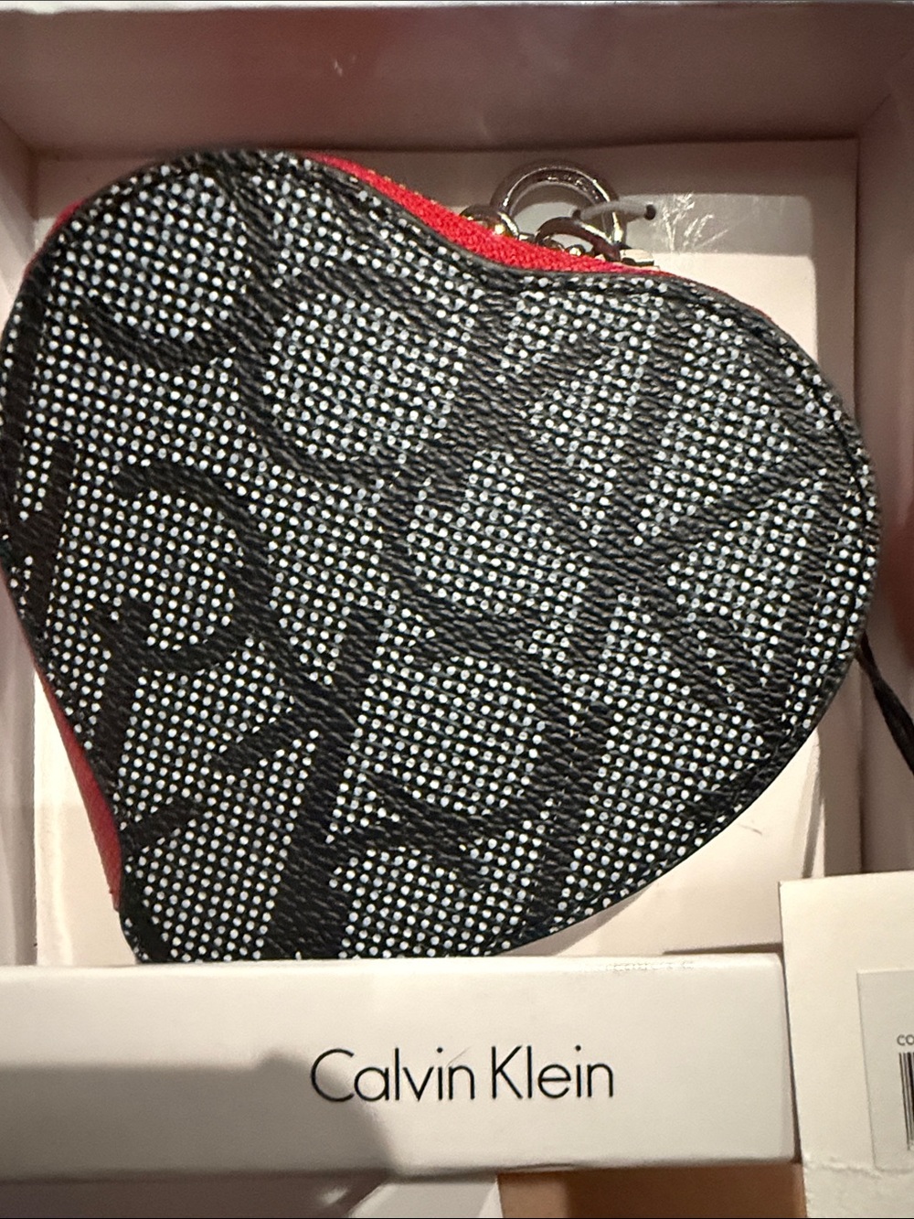 Calvin Klein Heart Coin Pouch in Black and Red Trim